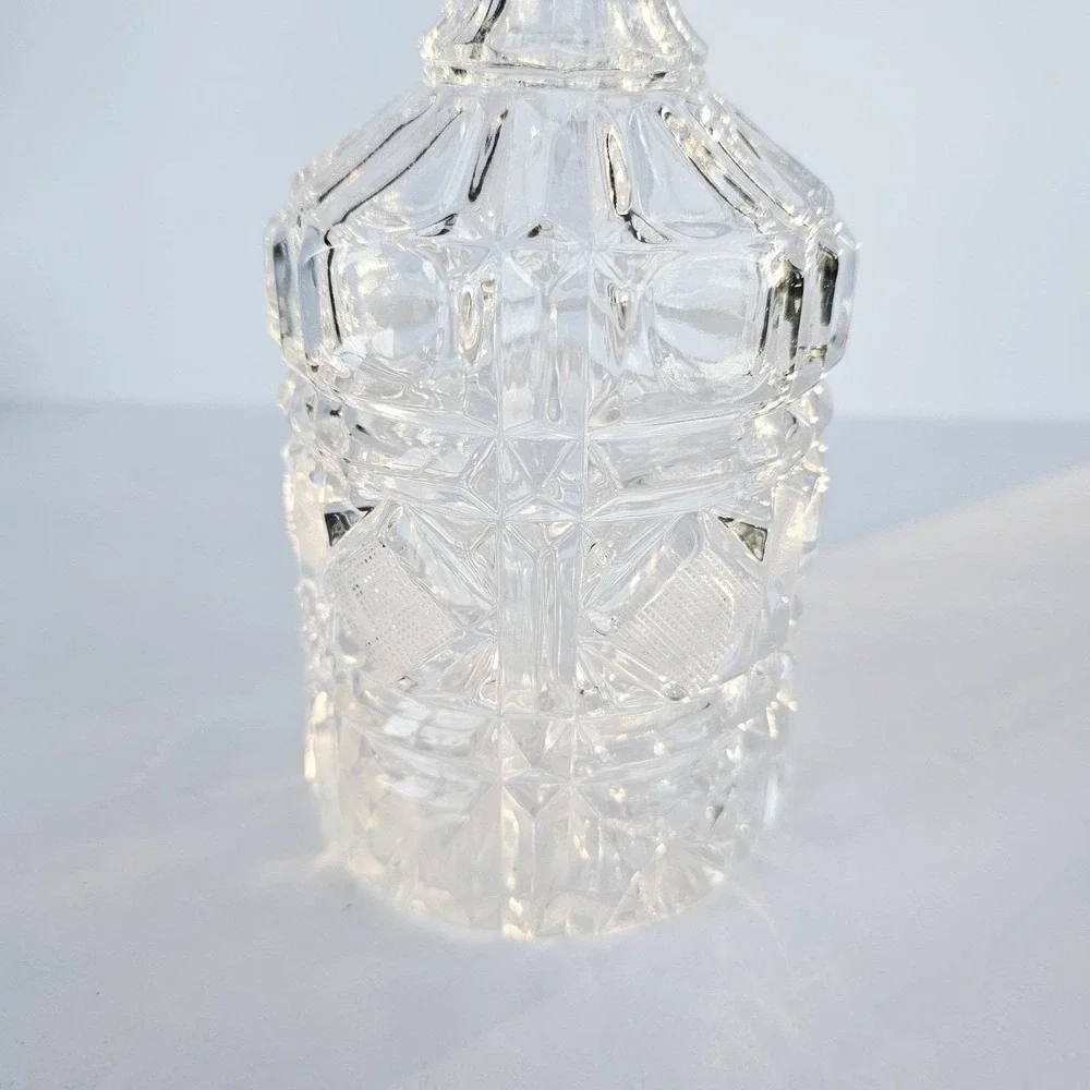 Vintage MCM Heavy Lead Crystal Liquor Decanter Starburst Diamond Pattern Barware